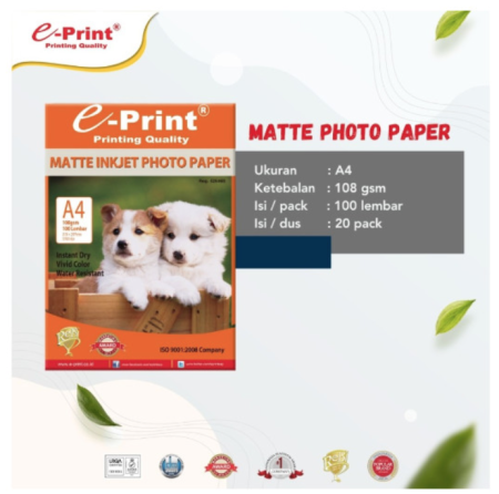 kertas-foto-matte-inkjet-photo-paper-e-print-a4-108-gsm-isi-100-lembar-instant-dry-water-resistant-pak