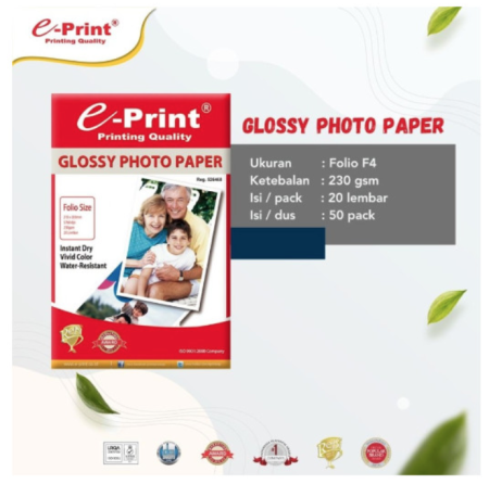 kertas-foto-super-glossy-photo-paper-e-print-folio-f4-230-gsm-isi-20-lembar-pak