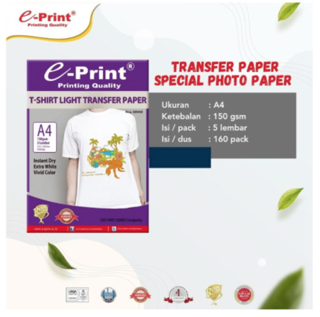 kertas-sablon-kaos-kain-katun-putih-atau-warna-cerah-t-shirt-light-transfer-paper-e-print-a4-150-gsm-isi-5-lembar-pak