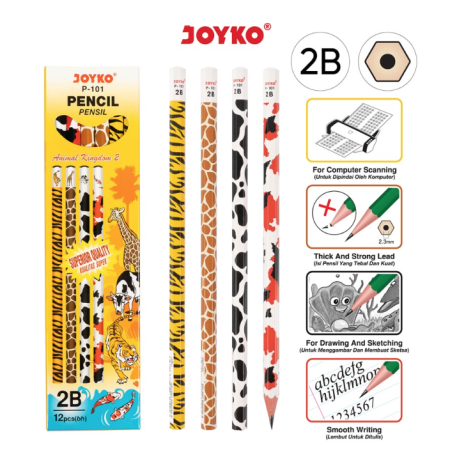 pencil-pensil-joyko-p-101-2b-animal-kingdom-2-1-box-12-pcs