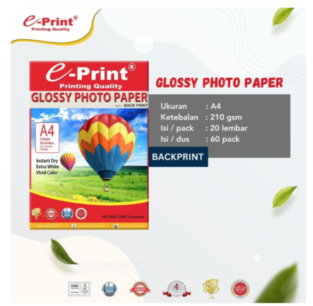 kertas-foto-glossy-photo-paper-e-print-a4-210-gsm-isi-20-lembar-instant-dry-extra-white-vivid-color-pak