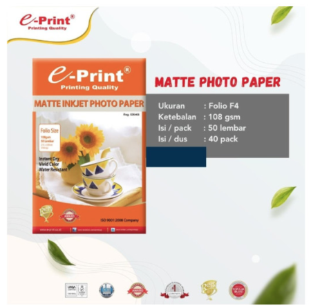 kertas-foto-matte-inkjet-photo-paper-e-print-folio-f4-108-gsm-isi-50-lembar-instant-dry-water-resistant-pak