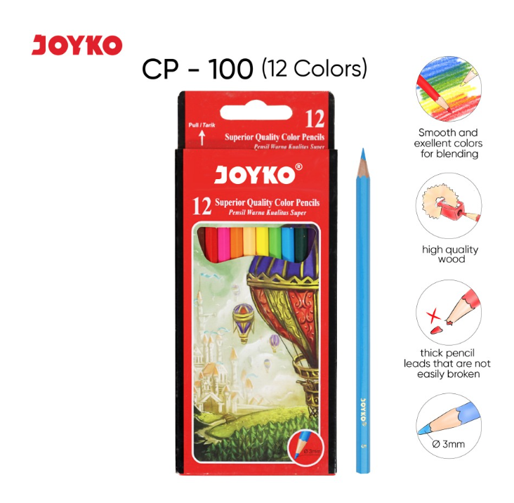 pensil-warna-superior-hexagonal-grip-joyko-12-warna-cp-100-set