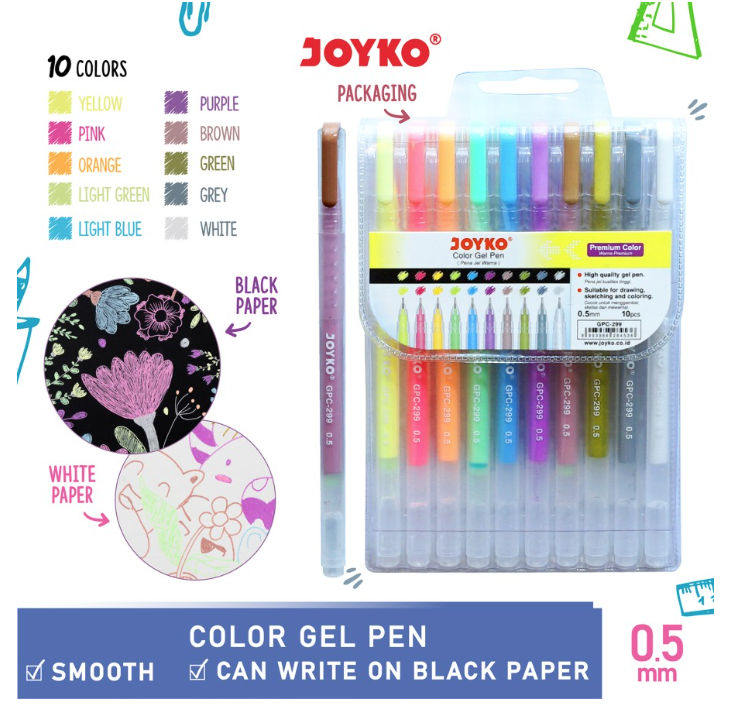 color-gel-pen-joyko-gpc-299-05mm-10-warna-set