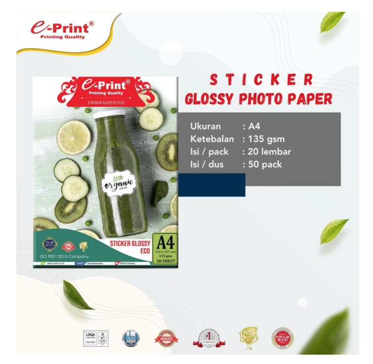 Kertas Foto Sticker Glossy Photo Paper E Print A4 135 Gsm Isi 20 Lembar