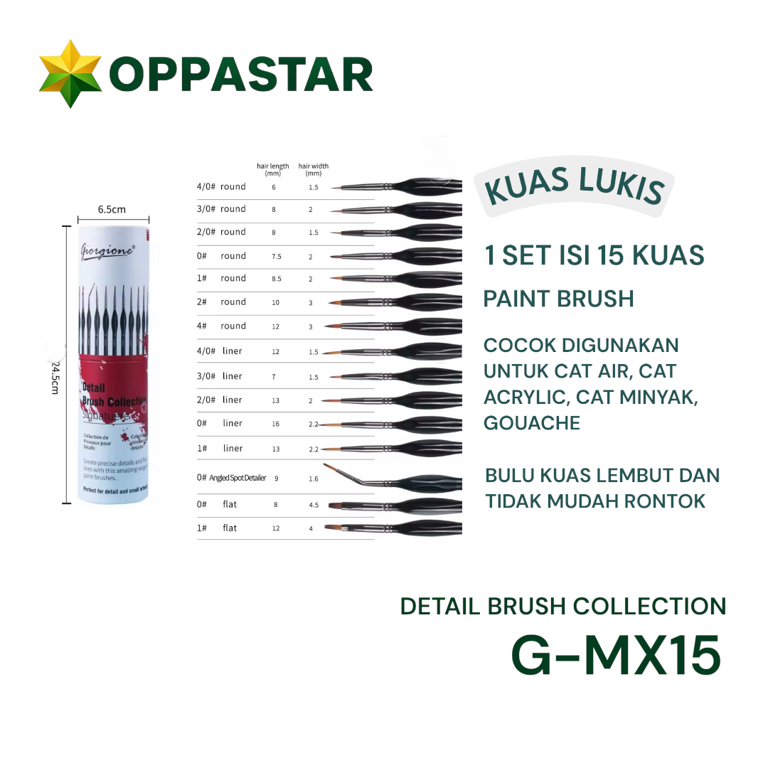kuas-lukis-set-paint-brush-set-15-giorgione-detail-brush-collection-mx-15-green-tube