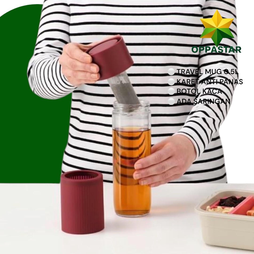 tumbler-botol-air-minum-infused-tahan-panas-travel-mug-clear-glass-silicone-dark-red-05-l-ikea-efterstrva-30480003